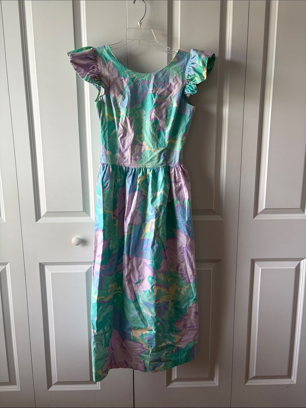 Vintage 90's Misty Lane Pastel Floral Midi Dress in Mint & Lavender Size 9/10